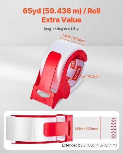 Vevor Packaging Tape 6 Rolls 65 Yards Transparent Dispenser 2.7 Mil 3ycxfxjdtm6g2l8sqv0
