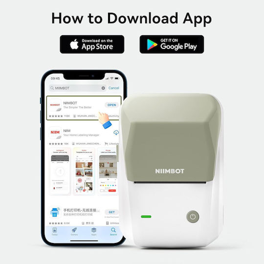 Niimbot Електронен Етикетен Принтер На Ръка С Bluetooth Бял