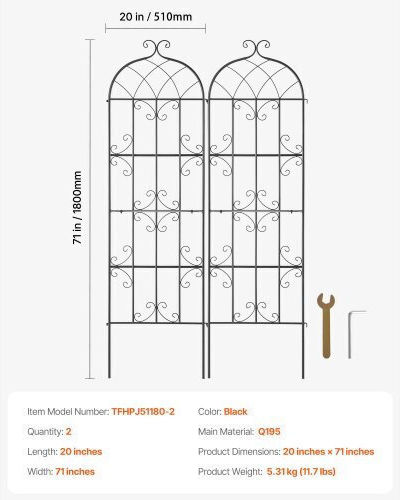 Vevor Set of 2 Metal Plant Climbing Supports 71x20 In Rust Resistant Hpjhx2jth71wkvlcjv0