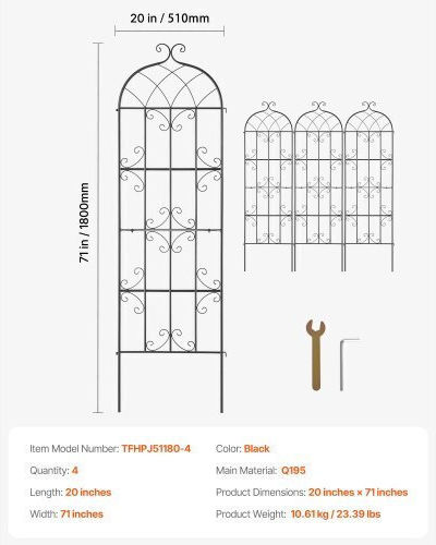 Vevor Set of 4 Metal Climbing Plant Supports 71x20 In Rust Resistant Hpjhx4jth71wyjpt6v0