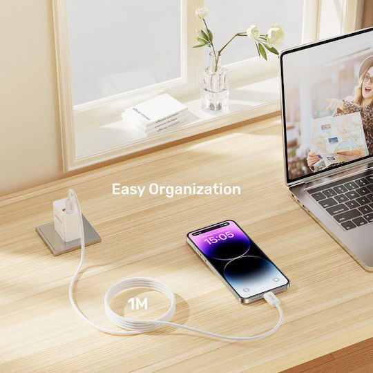 Unitek Magnetic / Retractable / Braided USB 2.0 Cable USB-C male - USB-C 100W PD Λευκό 1m C1414AWH-1M