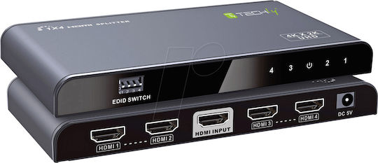 Techly Hdmi2-4k4e Hdmi2.0 Splitter 4k Uhd 3d 4 Ways Edid