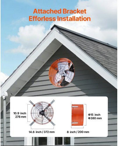 Vevor SQFJ15YC16502BPXZV2 Ventilator industrial Montat pe perete / tavan cu diametrul de 38.1cm