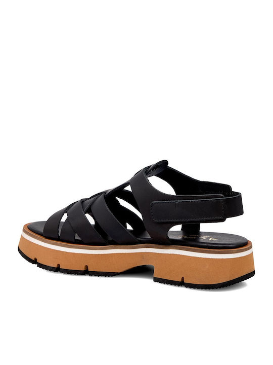 Leder Flache Sandalen für Damen in Schwarz Farbe