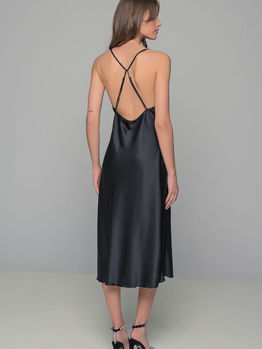 Milena by Paris Summer Satin Women's Nightdress with String Black