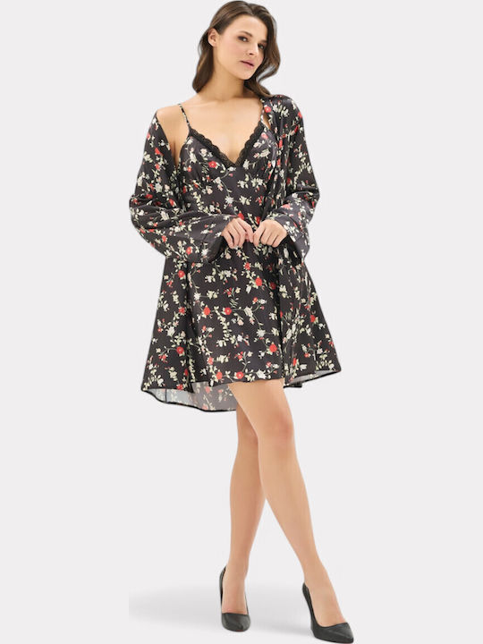 Moongirl Summer Women's Pyjama Set Satin Black