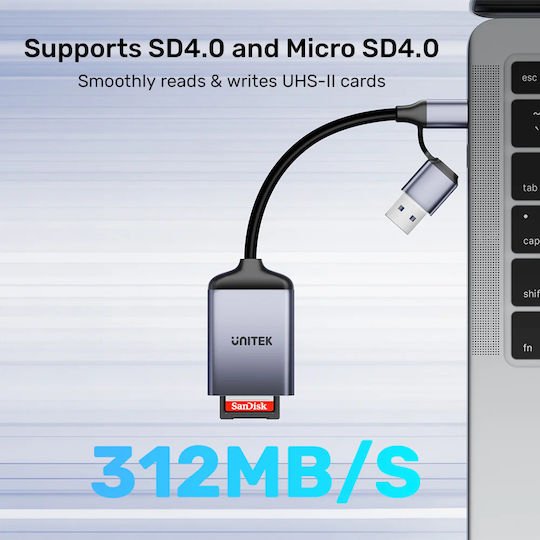 Четец Unitek Unitek Четец На Карти Памет Sd4.0 Micro Sd4.0 2в1