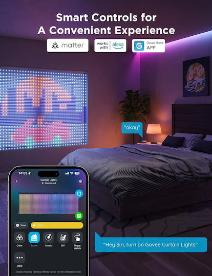 Smart LED Lights 2m x 150cm RGBIC Curtain Type