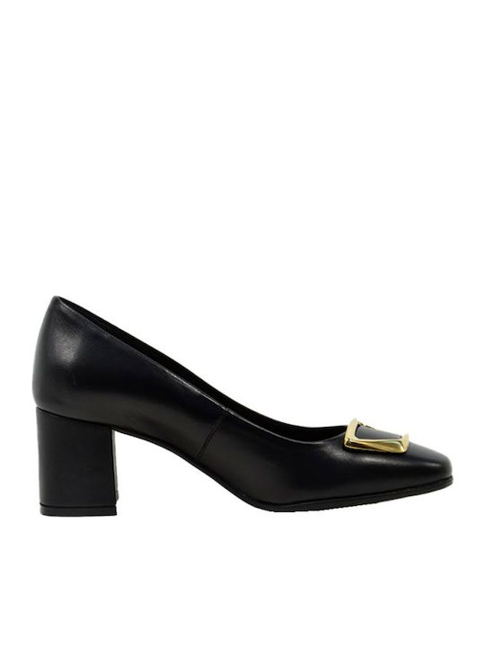 Leather Black Medium Heels