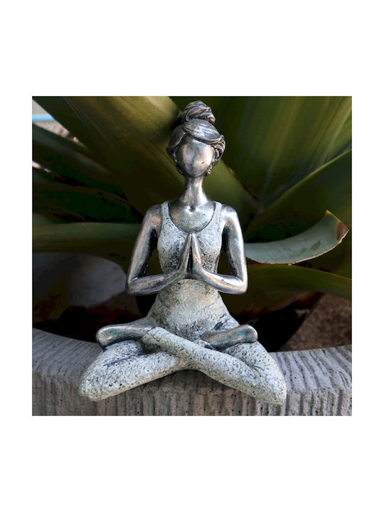 Handgefertigte Skulptur Yoga Mädchen Silberton 16x13x24cm
