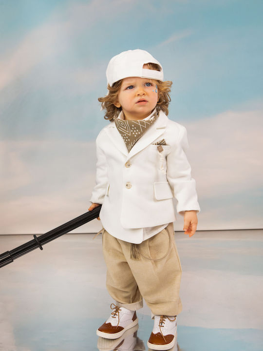 Baptism Suit for Boy Miltos Beige-Ecru 1743 Bambolino Bmb-1743