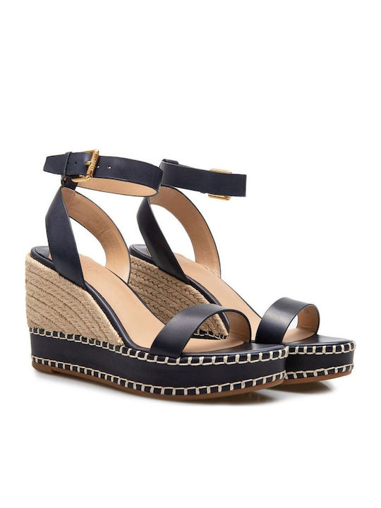 Women's Leather Platform Espadrilles Black