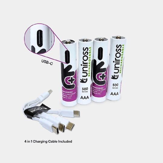 Uniross Rechargeable Usb-c Lithium Aaa Batteries 4pack