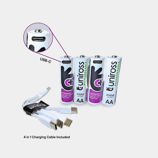 Uniross Rechargeable Usb-c Lithium Aa Batteries 4pack