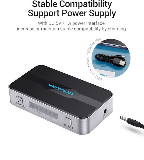 Vention HDMI Switch 3-Port 4K 2.0 mit Fernbedienung Afoh0