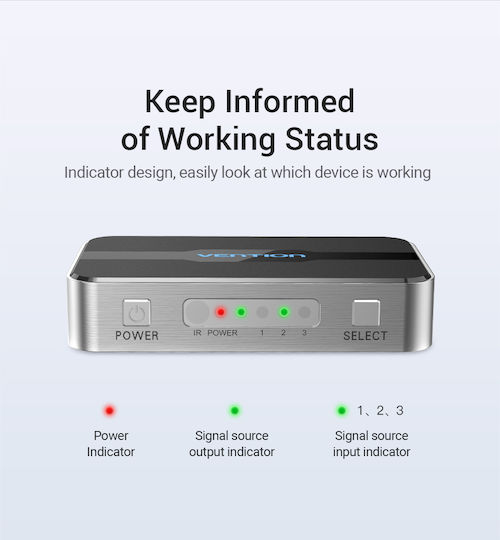 Vention HDMI Switch 3-Port 4K 2.0 mit Fernbedienung Afoh0
