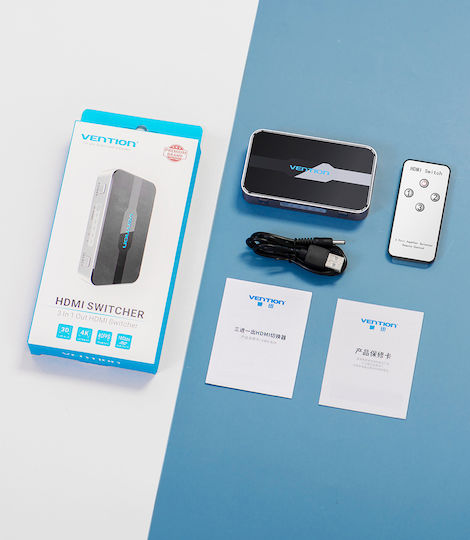 Vention HDMI Switch 3-Port 4K 2.0 mit Fernbedienung Afoh0