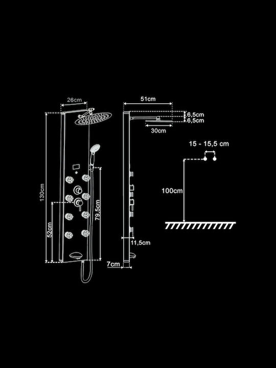 Shower Column & Hydromassage Vinci Dark Crystal J798010+v771037 Black Glossy Shower Column & Hydromassage Vinci Dark Crystal J798010+v771037 Black Glossy