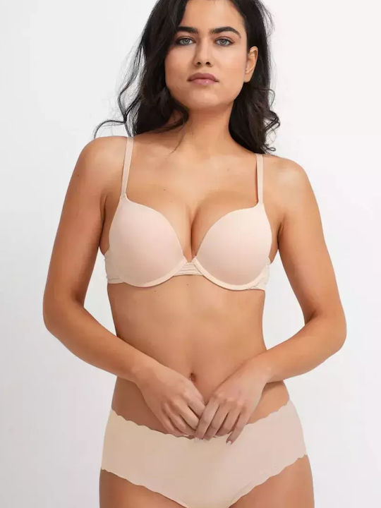 Plunge Push Up Plunge Bra Underwire Beige