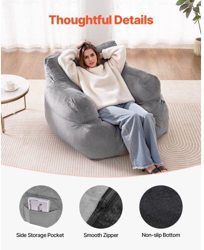 Bean Bag Chair Poof Γκρι Βελούδο
