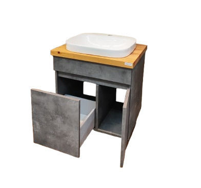 Dulap de baie Furnibath F61 Cement 7743 cu chiuvetă încorporată și oglindă