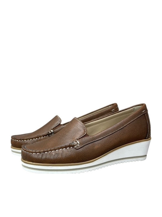 Leather Women's Moccasins in Tabac Brown Color