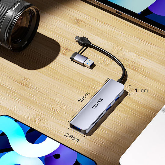 Unitek Hub 3 Θυρών USB 3.1 με σύνδεση USB-A / USB-C Γκρι