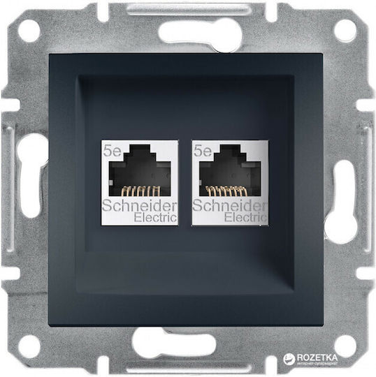 Schneider Electric Asfora Front Double Network Socket RJ45 Cat5 Black EPH4400171