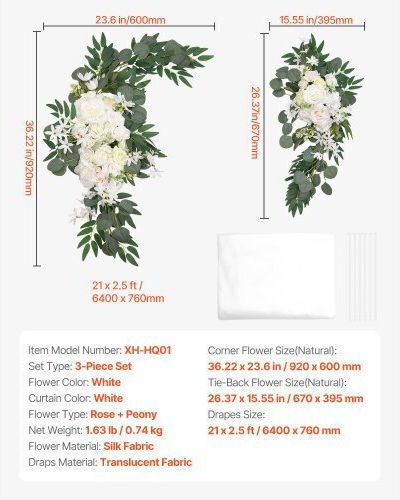 Vevor Artificial Wedding Flower Set White 2 Pcs Flowers & 1 Pc Fabric Hlgmhtj3jtbsm0inqv0