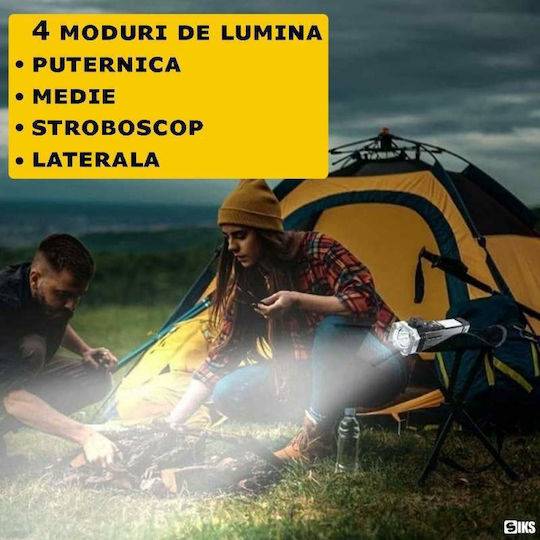 Lanternă LED Siks Echipată cu Ciocan de Siguranță, Cutter, Încărcare Magnetică USB, Baterie Reîncărcabilă 300 Lm, Rezistentă la Apă IP44, Material ABS, Negru Argintiu