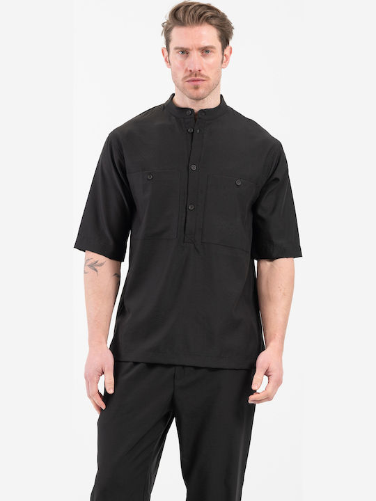 Long Sleeve Overshirt in Wide Line Black