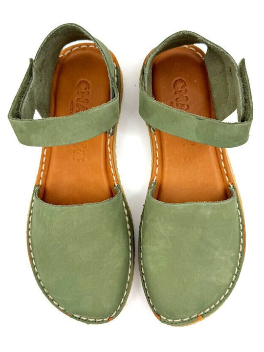 Lederne Damen Ballerinas in Grün Farbe