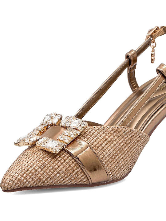 Synthetic Leather Beige Heels with Strap