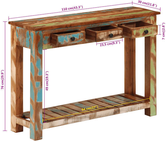 Solid Wood Console Table Coffee L110xW30xH76cm