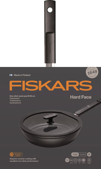 Fiskars Hard Face Τηγάνι από Αλουμίνιο με Καπάκι με Αντικολλητική Επίστρωση 28cm
