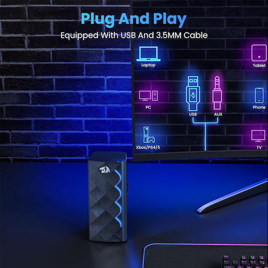 Redragon GS522 Ηχεία Υπολογιστή 2.0 με RGB Φωτισμό σε Μαύρο Χρώμα