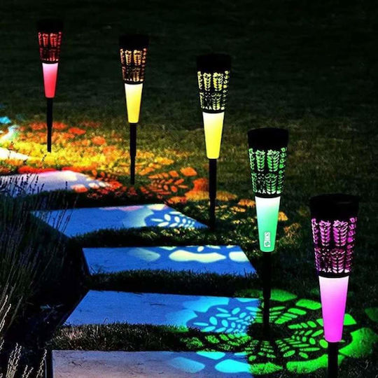 Set aus 6 dekorativen Solar-Außenlampen Siks Kaltweiß Mehrfarbig Solartrichter Lade-Gartenpfahl Lichtsensor Wasserdicht Schwarz