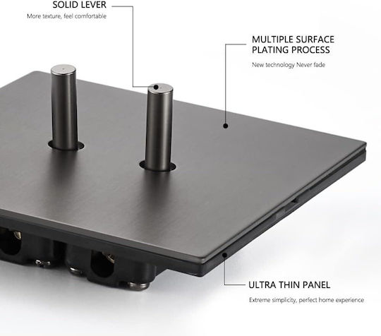 Comutator metalic Greylux Vichema 2gang 2way 10A gri mat