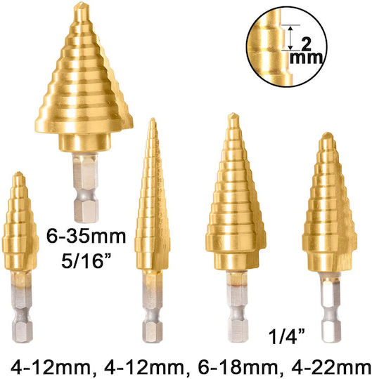 Ingco Set of 5 Conical Drills HSS for Metal 2-35mm