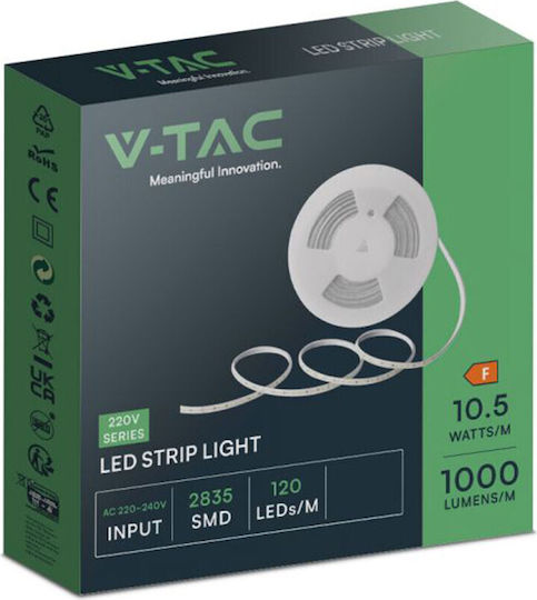 V-TAC Αδιάβροχη Ταινία LED 220V Κόκκινο Φως 10m Τύπου SMD2835