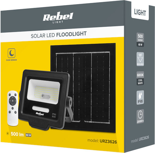 Rebel Στεγανός Ηλιακός Προβολέας LED 6W Ψυχρό Λευκό 6800K με Τηλεχειριστήριο IP65