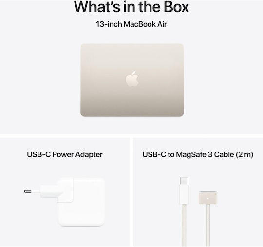 Apple MacBook Air 13,6" Ecran Retina Panou IPS (M4-10 Nuclee/24GB/512GB SSD/10-Core GPU) cu Încărcător 35W Dublu Port Starlight Tastatură International English