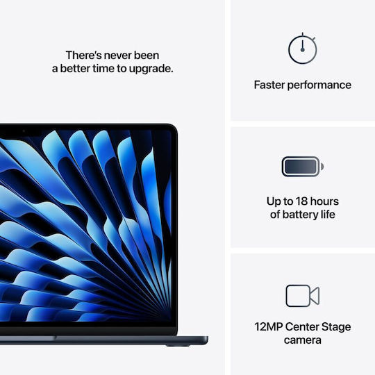 Apple MacBook Air 13.6" IPS Retina Display (M4-10-Core/16GB/256GB SSD/8-Core GPU) με Φορτιστή 30W Midnight (US Keyboard)