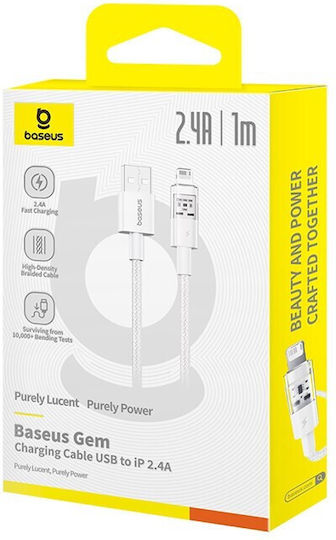 Baseus Gem Regular USB-A la Cablu Lightning 20W Alb 1m (P10373003211-00)