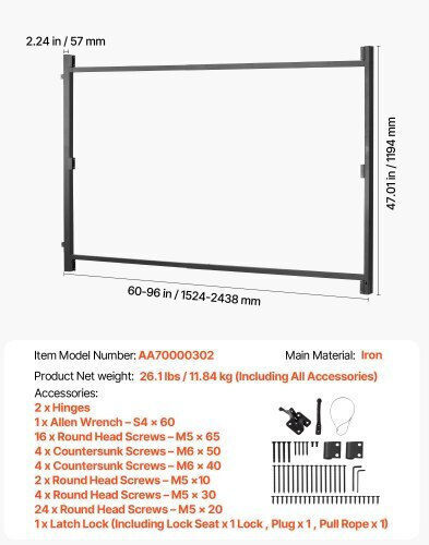 Kit de Construcție Poartă Vevor Deschidere 60-96 Inch Înălțime 4-5 Picioare Gard Mkzj6096w47h4pnn5v0