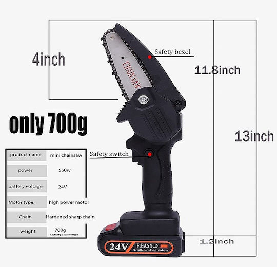 ACP Pentru tăiere Fierăstrău cu acumulator 1x2Ah 24V 0.7kg cu lamă 10cm