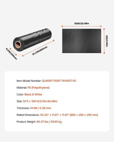 Vevor SLM10FT100FTWVKSTV0 Геотекстил За Земно Покритие 30.48x3.048м Черен