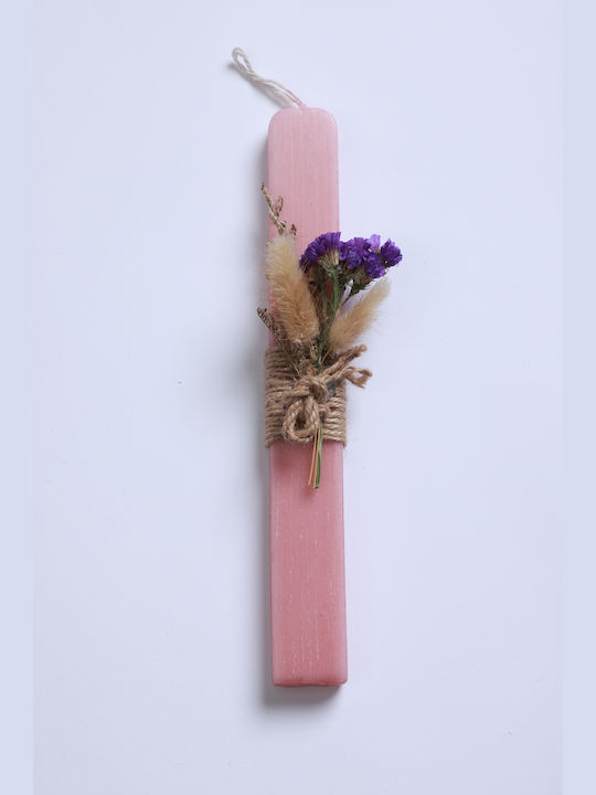 Easter Candle Flat Handmade Dried Flowers Pink