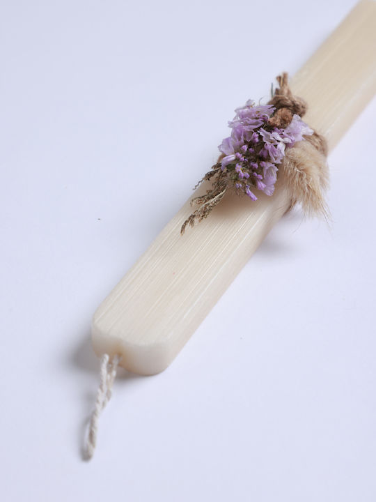 Easter Candle Flat with Box Dried Flowers White