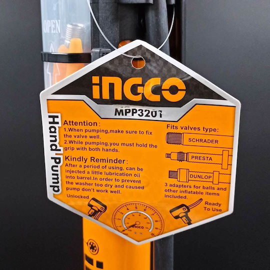 Ingco Hand Pump for Inflatables Double Action with Pressure Gauge